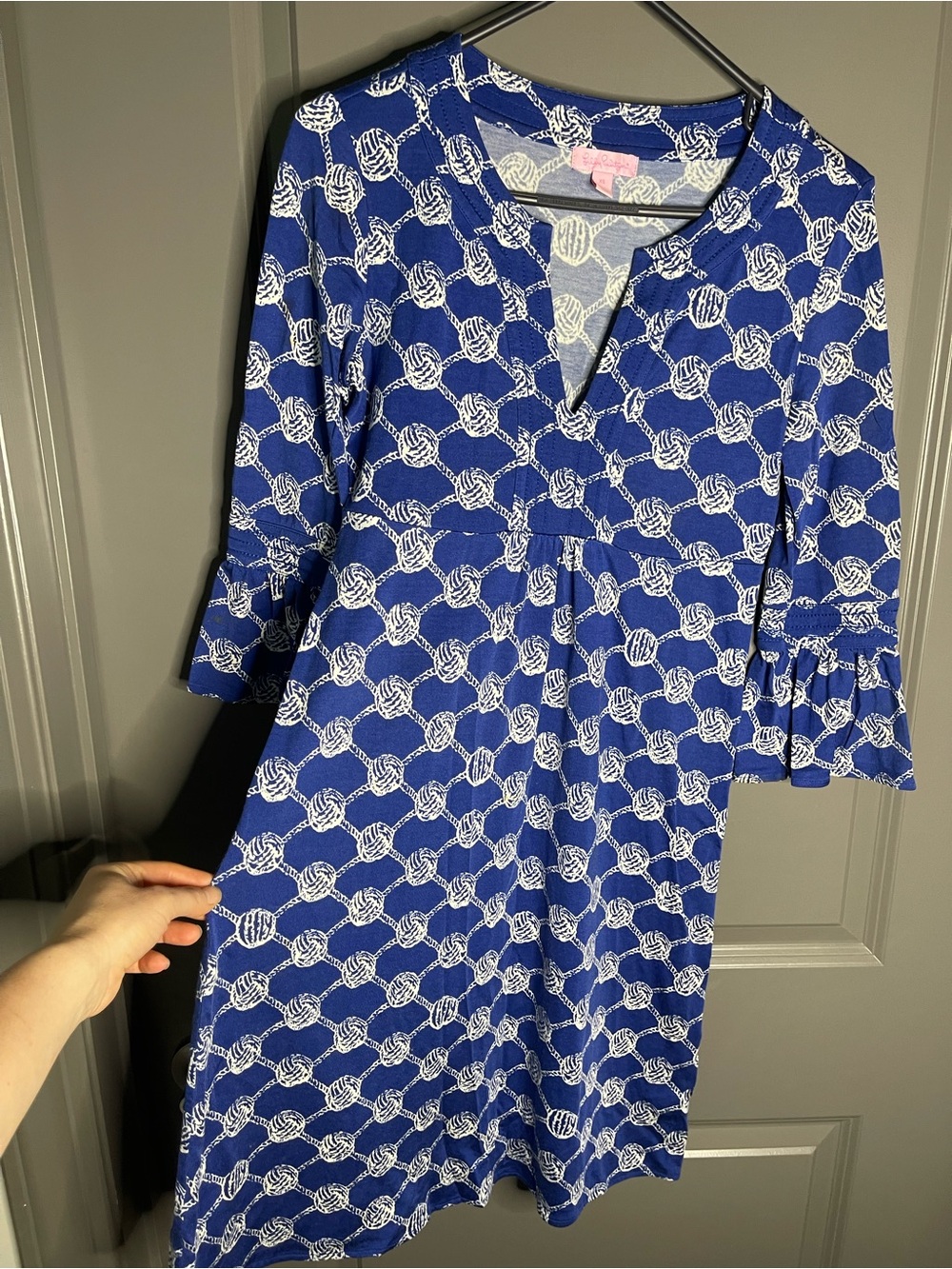 Lilly Pulitzer Blue and White Knot-Print Shift Dress